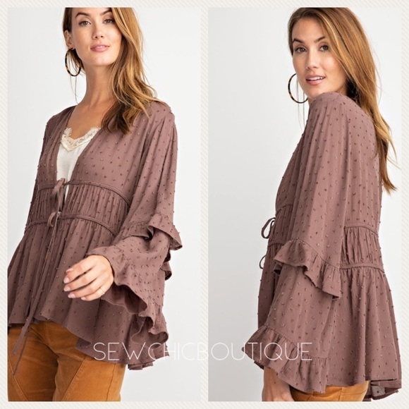 sewchicboutique Sweaters - Femme Ruffled Sleeves Open Front Cardigan